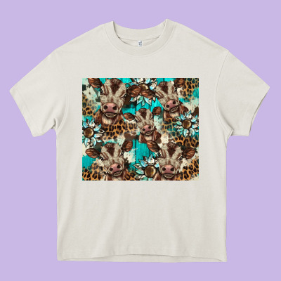Western Cowhide Sunflower Baby Cow Heavy Core Tee Designed By Barkaloodesign