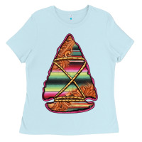 Baby Blue serape tooled leather arrowhead Ladies Tee - Jasminsmagicworld