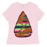 Bubblegum Pink serape tooled leather arrowhead Ladies Tee - Jasminsmagicworld