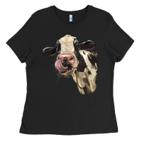 Black Cute Holstein Heifer Ladies Tee - LillyAllenDesigns