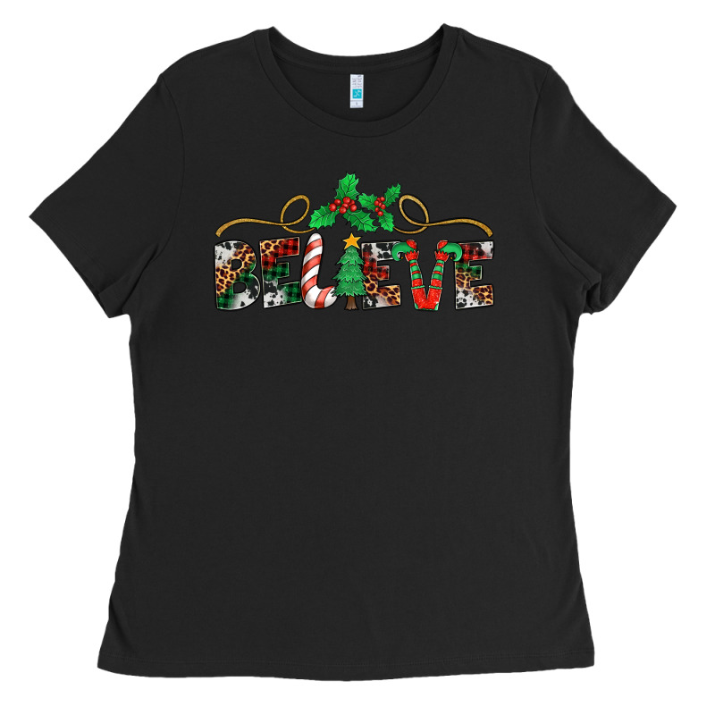 Believe Santa Claus Christmas Ladies Tee by Jasminsmagicworld | Teevron
