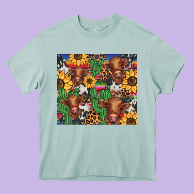 Western Cactus Sunflower Highlands Cow Heavy Core Tee Designed By Barkaloodesign
