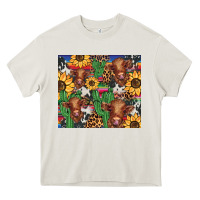 Cream western cactus sunflower highlands cow Heavy Core Tee - BarkalooDesign