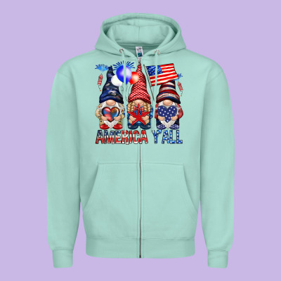 America Y'all With Gnomies Zipper Hoodie Designed By Howdyjamesfarm