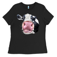 Black Cute Holstein Face Ladies Tee - LillyAllenDesigns