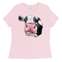 Bubblegum Pink Cute Holstein Face Ladies Tee - LillyAllenDesigns
