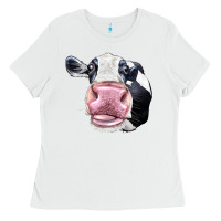 White Cute Holstein Face Ladies Tee - LillyAllenDesigns
