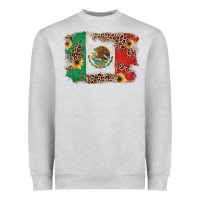 Heather Grey Mexican Flag with Leopard Heavyweight Sweatshirt - texasbilliewilder