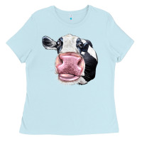 Baby Blue Cute Holstein Face Ladies Tee - LillyAllenDesigns