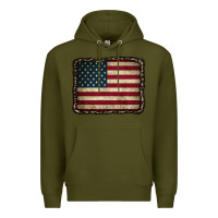 Army Green American Flag With Leopard Frame Premium Hoodie - CowCowDesign