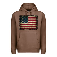 Chestnut American Flag With Leopard Frame Premium Hoodie - CowCowDesign