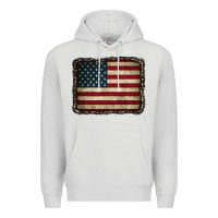 Dove Grey American Flag With Leopard Frame Premium Hoodie - CowCowDesign