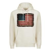 Oatmeal Heather American Flag With Leopard Frame Premium Hoodie - CowCowDesign