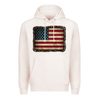 Pale Pink American Flag With Leopard Frame Premium Hoodie - CowCowDesign