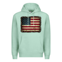 Seafoam American Flag With Leopard Frame Premium Hoodie - CowCowDesign