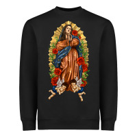 Black Lady of Guadalupe with Roses Heavyweight Sweatshirt - texasbilliewilder