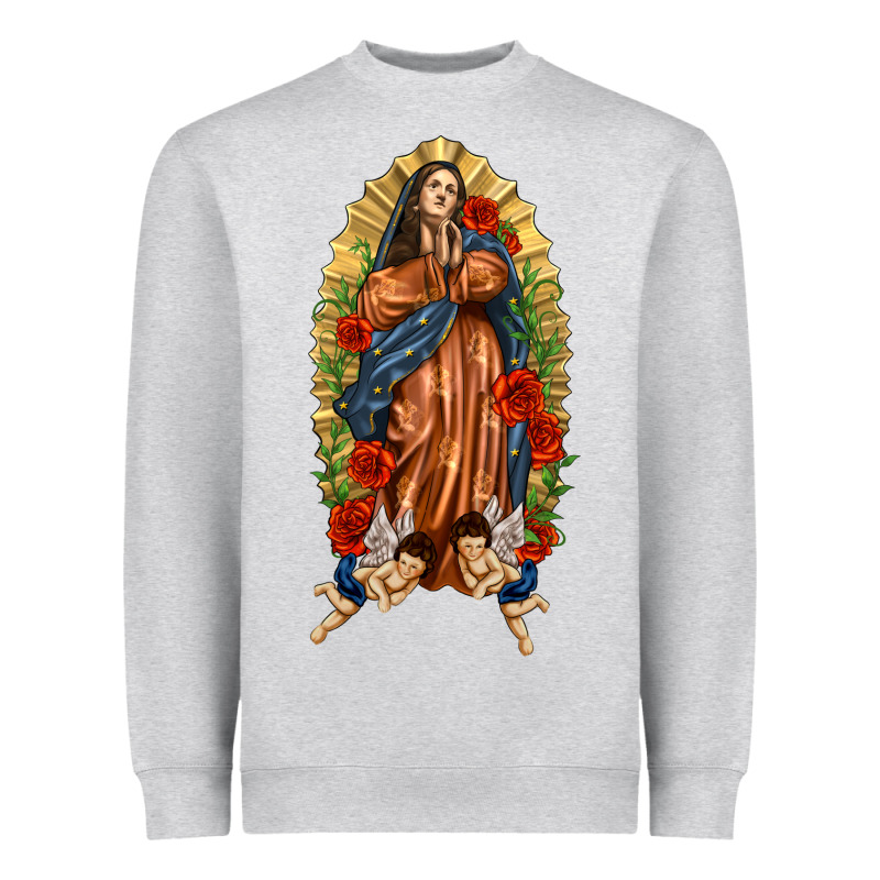 Lady Of Guadalupe With Roses Heavyweight Sweatshirt by texasbilliewilder | Teevron