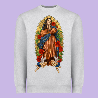 Lady Of Guadalupe With Roses Heavyweight Sweatshirt Designed By Texasbilliewilder