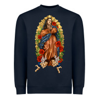Navy Lady of Guadalupe with Roses Heavyweight Sweatshirt - texasbilliewilder