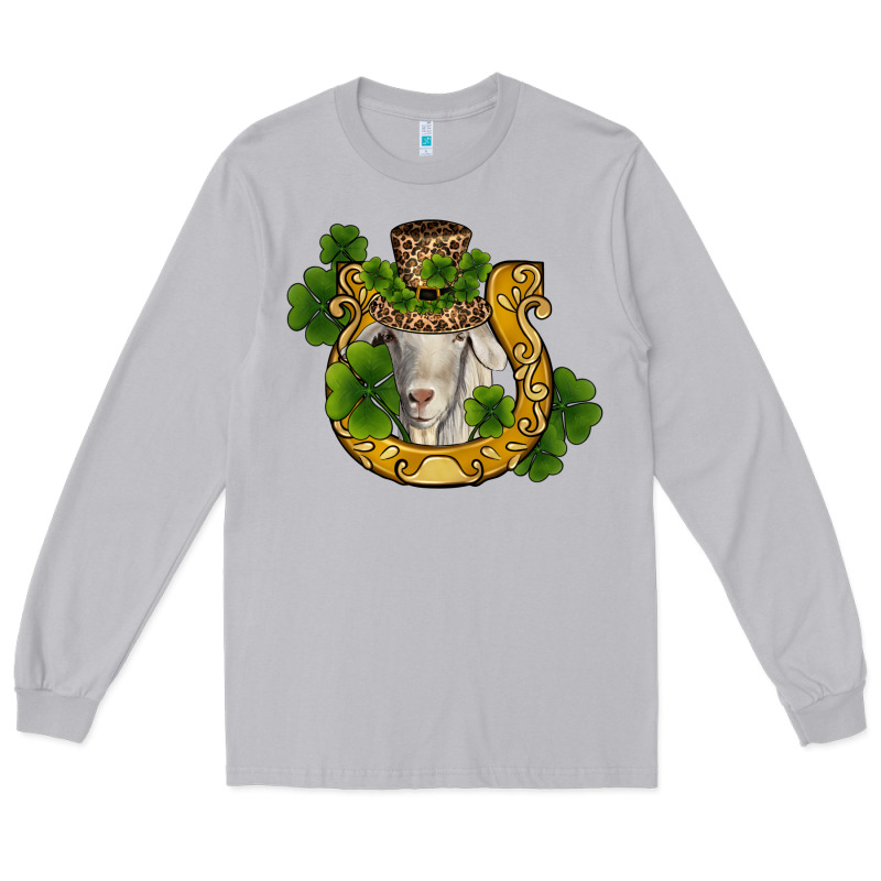 St Patricks Day Goat Horseshoe Shamrock Long Sleeve Tee by RanaPortraitStore | Teevron