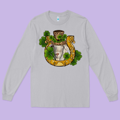 St Patricks Day Goat Horseshoe Shamrock Long Sleeve Tee Designed By Ranaportraitstore