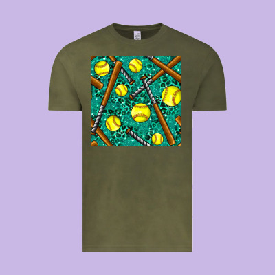 Softball Bat With Leopard And Glitter Seamless Pattern Vintage Tee Designed By Bundleandbundleshop
