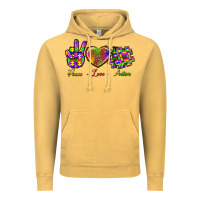 Vintage Mustard Peace Love Autism Vintage Hoodie - BundleAndBundleShop