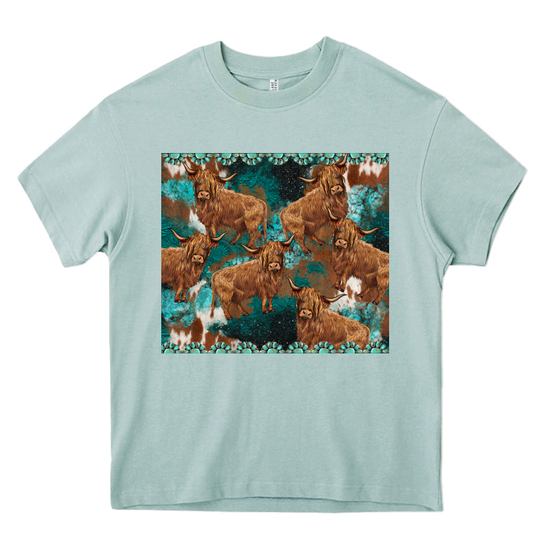Turquoises Gemstones Cowhide Highlands Cow Heavy Core Tee by BarkalooDesign | Teevron