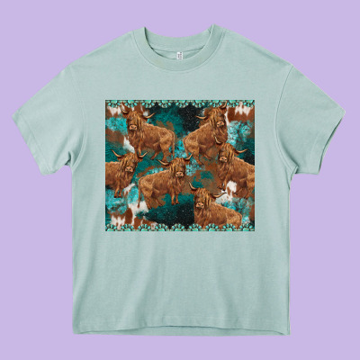 Turquoises Gemstones Cowhide Highlands Cow Heavy Core Tee Designed By Barkaloodesign