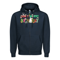 Navy Don't worry be hoppy Easter Day Zipper Hoodie - HowdyJamesFarm