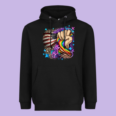 Lgbtq+ And American Flag Heavyweight Hoodie Designed By Fadigitalartstudio
