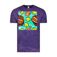 Cloud Purple softball glove and hotdog seamless pattern Vintage Tee - BundleAndBundleShop