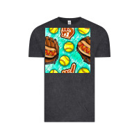 Vintage Black softball glove and hotdog seamless pattern Vintage Tee - BundleAndBundleShop