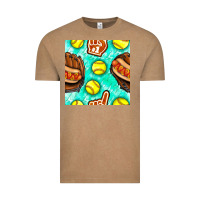Vintage Coffee softball glove and hotdog seamless pattern Vintage Tee - BundleAndBundleShop