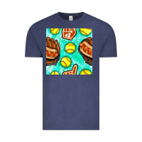 Vintage Denim softball glove and hotdog seamless pattern Vintage Tee - BundleAndBundleShop
