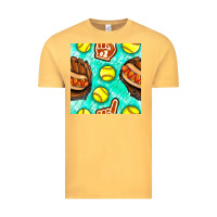 Vintage Mustard softball glove and hotdog seamless pattern Vintage Tee - BundleAndBundleShop
