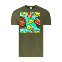 Vintage Olive softball glove and hotdog seamless pattern Vintage Tee - BundleAndBundleShop