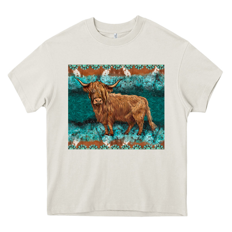 Turquoises Gemstones Cowhide Highland Cow Heavy Core Tee by BarkalooDesign | Teevron