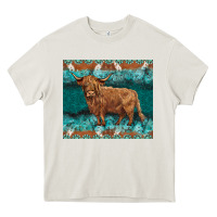 Cream turquoises gemstones cowhide highland cow Heavy Core Tee - BarkalooDesign