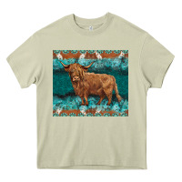 Mossy turquoises gemstones cowhide highland cow Heavy Core Tee - BarkalooDesign