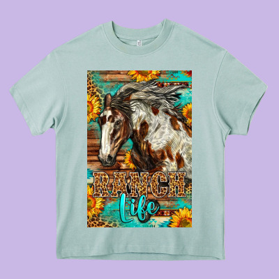 Western Ranch Life Mustang Horse Heavy Core Tee Designed By Lillyallendesigns