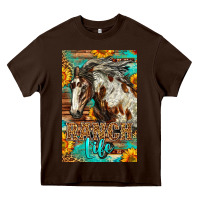 Chocolate Brown Western Ranch Life Mustang Horse Heavy Core Tee - LillyAllenDesigns