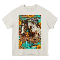 Cream Western Ranch Life Mustang Horse Heavy Core Tee - LillyAllenDesigns