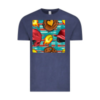 Vintage Denim softball helmet and glove with serape seamless pattern Vintage Tee - BundleAndBundleShop