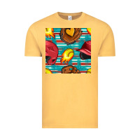 Vintage Mustard softball helmet and glove with serape seamless pattern Vintage Tee - BundleAndBundleShop