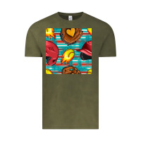 Vintage Olive softball helmet and glove with serape seamless pattern Vintage Tee - BundleAndBundleShop
