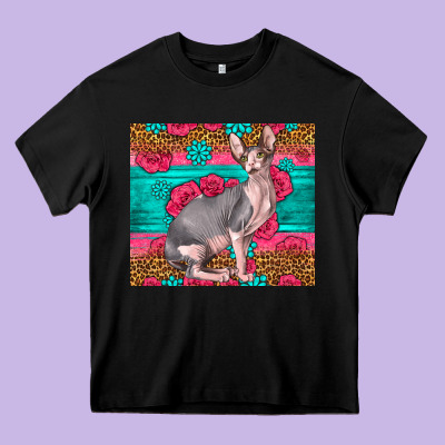 Pink Glitter And Roses Sphynx Cat Heavy Core Tee Designed By Lillyallendesigns