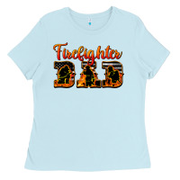 Baby Blue American Flag Firefighter Dad Ladies Tee - LillyAllenDesigns