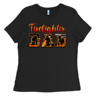 Black American Flag Firefighter Dad Ladies Tee - LillyAllenDesigns