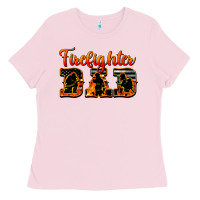 Bubblegum Pink American Flag Firefighter Dad Ladies Tee - LillyAllenDesigns